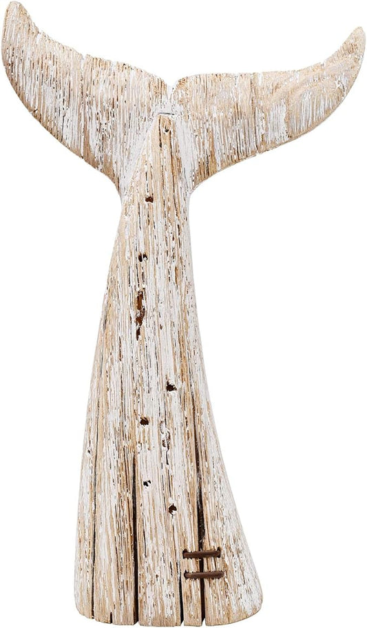 Linfevisi Wooden Whale Tail Decor Tabletop Nautical Decor Solid Wood Whales Tail Statue Sculpture Standing Coastal Decor Beach Figurines for House Sea Decor for Bathroom Ocean Theme Home Decor 13.6" H