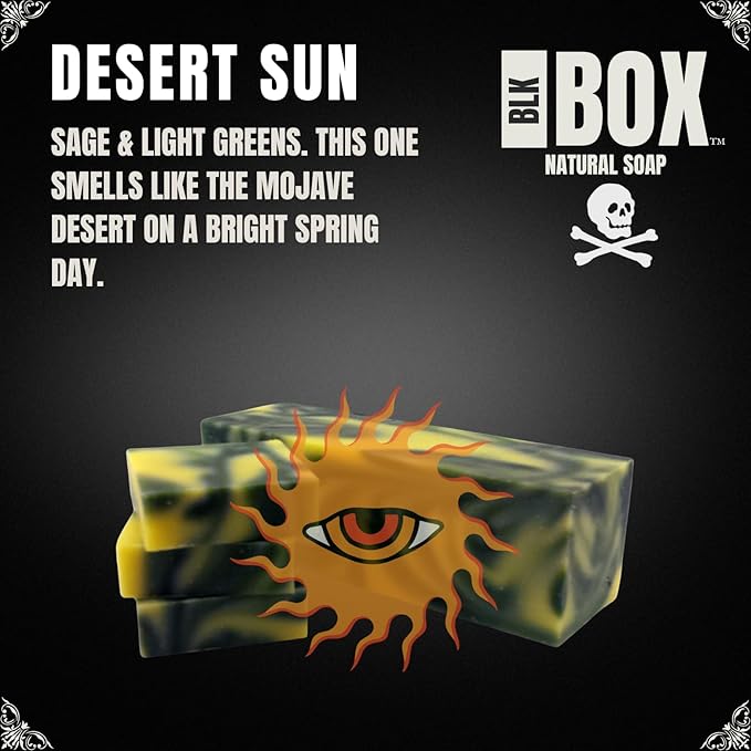 Black Box Limited USA MADE Men's Natural 5oz Bar Soap, Moisturizing Body Wash Made from Natural Oils - Handmade Cold Process No Harsh Chemicals Sage Greens (Desert Sun)