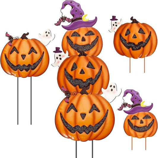 Halloween Yard Decorations Stakes, Stacked Metal Pumpkins Halloween Outdoor Decorations, Trick or Treat Yard Signs for Outdoor Lawn Patio Pathway Decor, Set of 3 Pcs