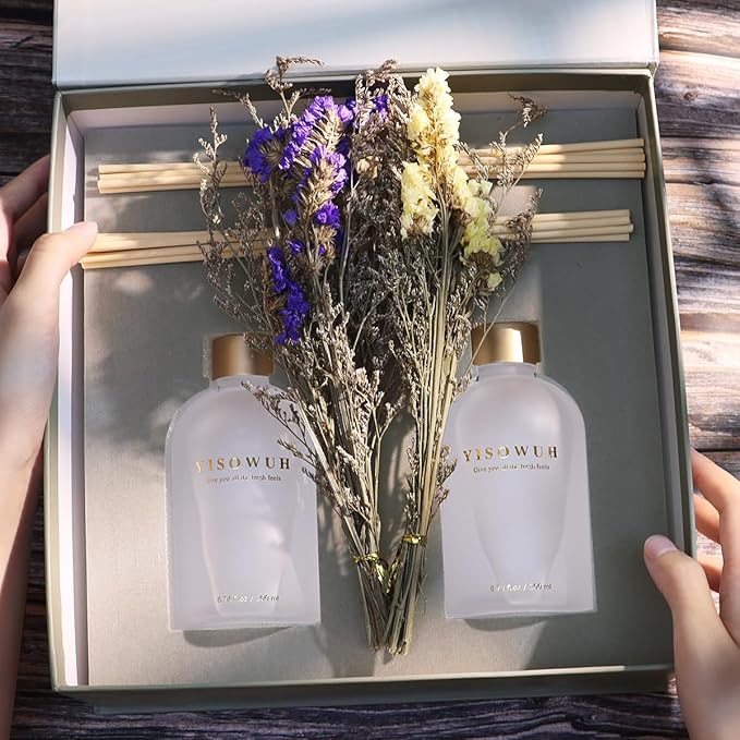 Reed Diffuser - Lavender&Olive 6.76oz（200ml） 2 Packs Flower Essential Oil Reed Diffuser Set with 16 Sticks - Long Lasting Fragrance for Home Bedroom Bathroom Room Shelf Decor