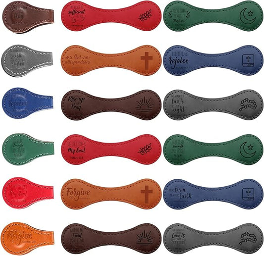 24 Pcs Father Church Gifts Christian Magnetic Bookmarks Bulk Religious Leather Clips Bible Verse Bookmarks Magnetic Page Markers Scripture Church Gifts for Book Lovers Club Readers (Cute)