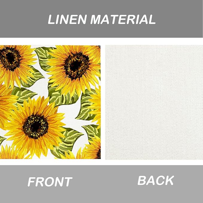 Floral Placemats Set of 4 Sunflower Place Mats Indoor Summer Yellow Linen Table Placemats Washable Wipeable Waterproof Heat Resistant Kitchen Place Mats for Dining Tables, 18 X 12 Inch