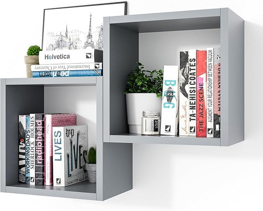 Kaboon Cube Floating Shelves Set2, Display Shelves Wall Mount 7.75" D x 12.5" W x 12.5" H, (Gray, Square 2 Cubes)
