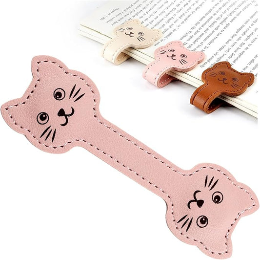 Zkptops Magnetic Leather Bookmarks Cute Cat Book Markers for Reading Women Men Strong Magnet Bookmark Clips Page Mark Unique Books Accessories Gifts for Book Lovers Teachers Students Reader (Pink)
