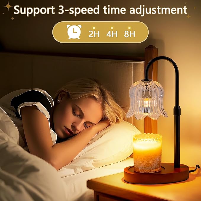 Candle Warmer Lamp Electric Timer - Candles Height Adjustable Dimmable Warmers Scented Flower Lamps No Flame Heat Warm Melt Wax Jar Modern Home Decor Table Lights for Home Living Bedroom