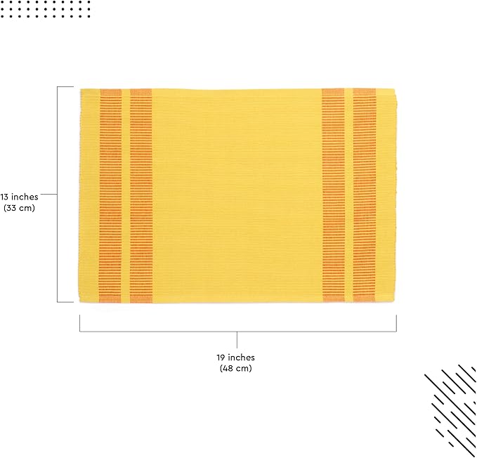 Encasa XO Dining Placemat Set of 6 | Ladder Lemon Color | Fine Ribbed Cotton Table mat | Size 18x13 in | Machine Washable