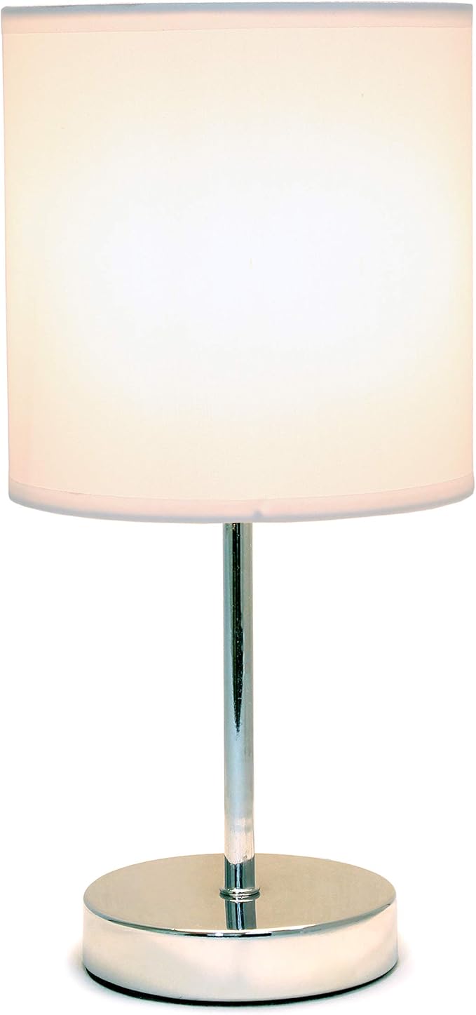 Simple Designs LT2007-WHT-LB Basic Chrome Mini Table Lamp for Living Room, Nightstand, Desk, Countertop, White, with Feit LED Bulb Included