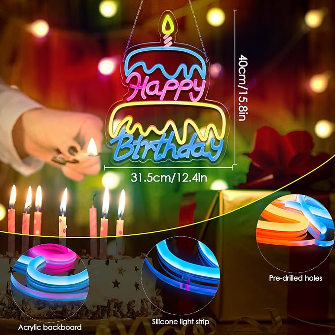 Happy Birthday Neon Sign Led Neon Lights Pink Neon Sign for Bedroom Led Sign USB Powered Neon Signs for Wall Decor Dimmable for Christmas Thanksgiving Birthday Party Girls Gifts