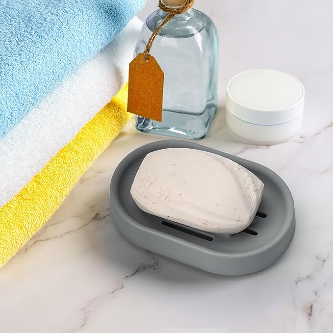 Topsky Soap Dish for Shower,2 Pack Soap Dishes Soap Savers for Bar Soap, Soap Bar Holder Shower with Drip Tray, Plastic Soap Holders with Drain for Kitchen Sink, Easy to Clean,Dry,Gray