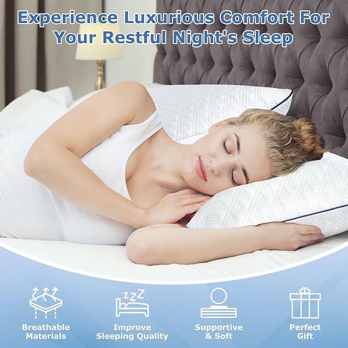 Cooling Bed Pillows King Size Set of 2 for Sleeping, Adjustable Shredded Memory Foam Pillows for Side Back Stomach Sleepers -Luxury Gel Pillows Hotel Pillows with Washable Removable Cover