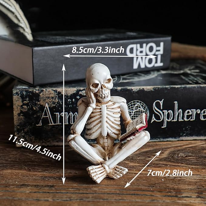 Skeletons Halloween Decorations, Reader Skull Figurines, Cool Home Decorative Halloween Gothic Statue Horror Sculpture Bookshelf Desk Table Indoor Decor