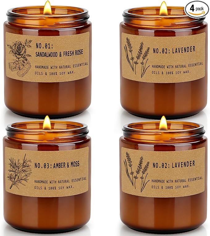 Candles for Home Scented, 4 Pack Candle Gifts for Woman, Large Lavender Rose Amber Aromatherapy Scented Candles, 220H Long Lasting Soy Wax Candle Set for Mother's Day, Birthday, Anniversary, Men