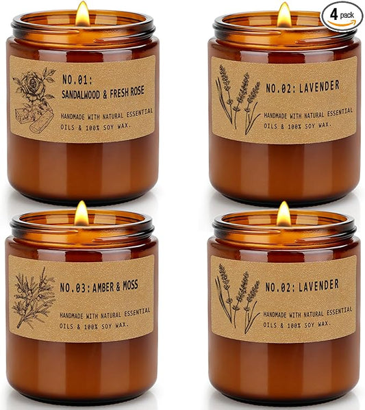 Candles for Home Scented, 4 Pack Candle Gifts for Woman, Large Lavender Rose Amber Aromatherapy Scented Candles, 220H Long Lasting Soy Wax Candle Set for Mother's Day, Birthday, Anniversary, Men