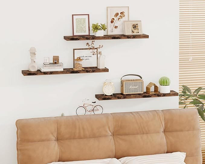 Fixwal 15.8in Floating Shelves, Set of 6 Wood Shelves, Farmhouse Shelf Wall Decor for Bathroom, Bedroom, Living and Kitchen Room (Rustic Brown)