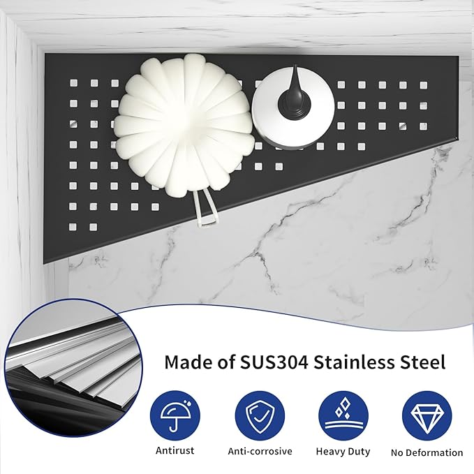 Corner Shower Shelf, Matte Black 12" Trapezoid Floating Shampoo Shelf, 304 Stainless Steel Grid Design Recessed Bathroom Shelf for Tiled Wall, No Drilling