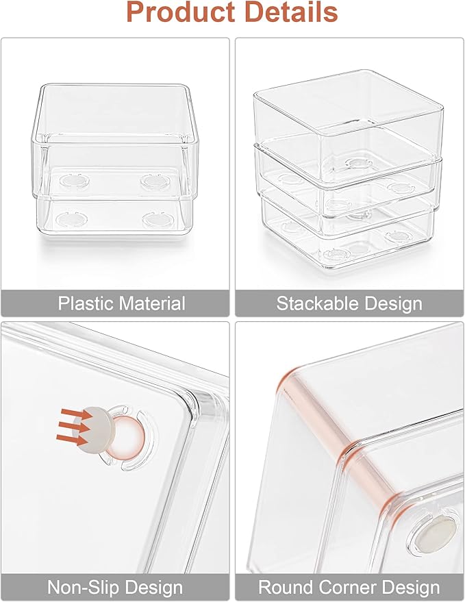 SMARTAKE 7-Piece Drawer Organizer with Non-Slip Silicone Pads, 4-Size Desk Drawer Organizer Trays Storage Tray for Makeup, Jewelries, Utensils in Bedroom Dresser, Office and Kitchen (Clear)