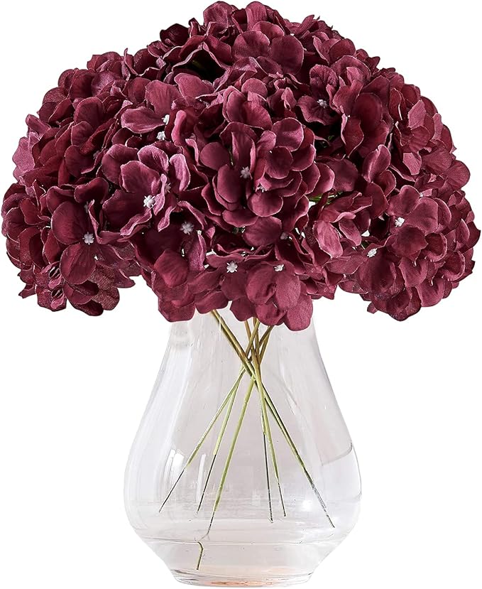 Cinnamon Rose Artificial Hydrangea Flower Heads Hydrangea Silk Flowers with Stems for Wedding Centerpieces Bouquets DIY Floral Decor Home Decoration,Pack of 10pcs
