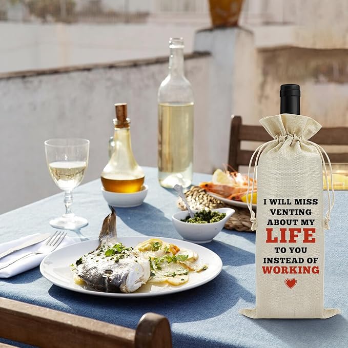 Coworker Leaving Gifts Wine Bags New Job Gift Congratulations New Job Gifts for Women Men Wine Gift Bag Goodbye Gift Going Away Gifts for Her Friendship Christmas Gift Drawstring Wine Wrapping Bag