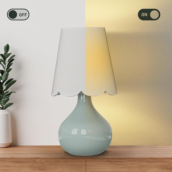 Ceramic Table Lamp,14''Small Bedside Lamp for Girls Bedroom, UL Certified, Desk Lamp with Handcrafted Ceramic Base & Linen Shade for Desk, Bedside Table, Cozy Teens Room Decor