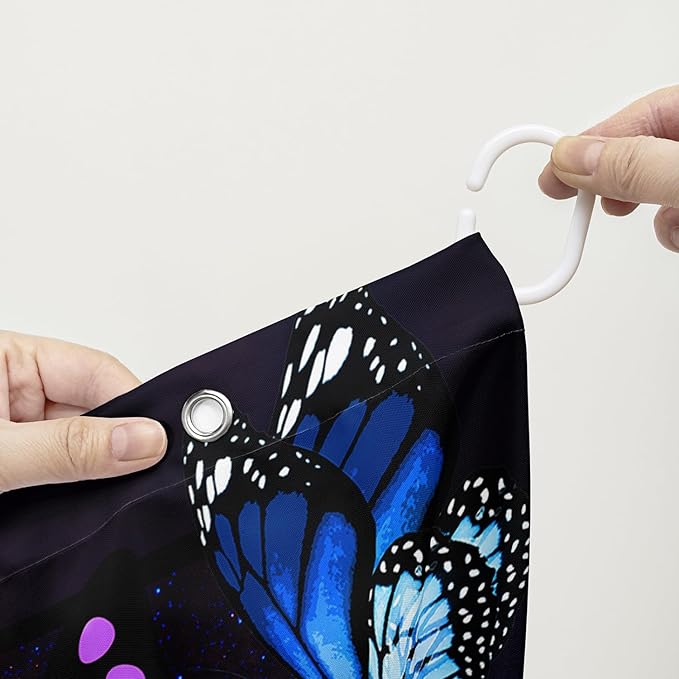 AILONEN Butterfly Shower Curtain for Bathroom Mystic Purple Galaxy Starry Decor Bath Curtain 60" W*72" H Polyester Fabric Waterproof Bathroom Curtain with 12 Hooks