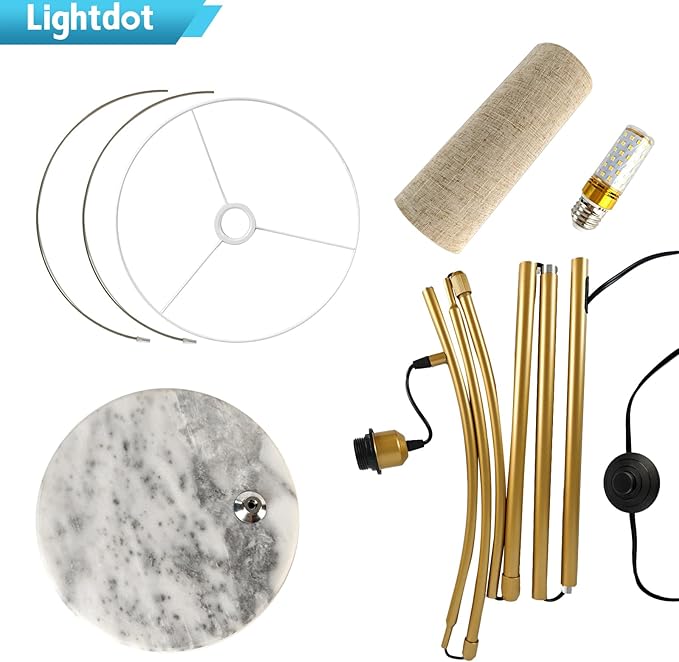 Lightdot Arc Floor Lamps for Living Room, Modern Standing Lamp with Hanging Drum Shade, Tall Standing Floor Lamp with Foot Switch, Over Couch Arched Reading Light for Bedroom, Office (Gold)