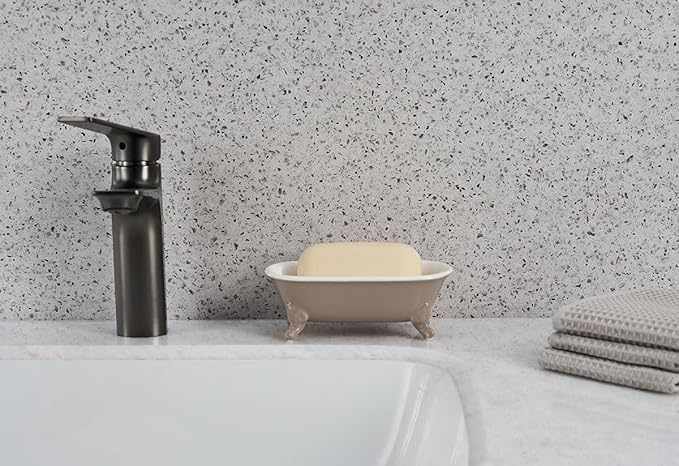 6.5" Ceramic Mini Decorative Clawfoot Bathtub Bar Soap Dish, Kitchen Sponge Holder and Shower Tray for Bathroom, 1 Pack(Taupe)
