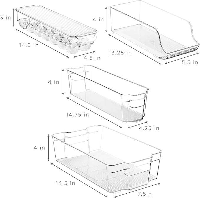Sorbus Fridge Organizer Bins – Set of 6 Refrigerator Organizers and Storage Containers, Stackable Freezer Bins and House Essentials for New Home, BPA-Free Pantry Drawer Organizers