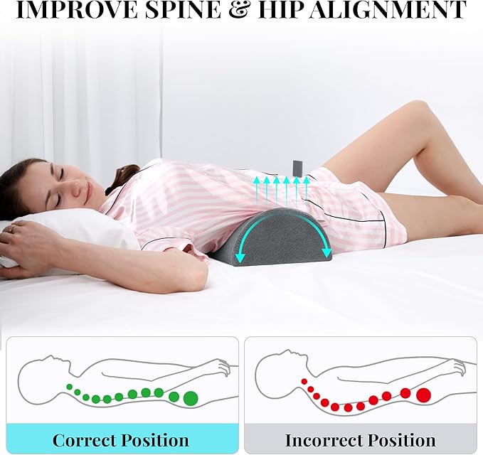 Knee Pillow for Side Sleepers Memory Foam Leg Pillows for Sleeping Yoga Bed Half Moon Bolster Pillow for Neck Pain Relief with Pillowcase 20.5x8x4.5 Inches(Fleece Grey, Standard Size)