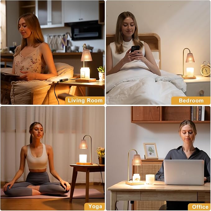 Candle Warmer Lamp-Dimmable Candle Lamp with Timer, Christmas Birthday Gifts for Women, House Warming Gifts for New Home Bedroom Decor, Wax Warmer for Scented Wax with Unique Dotted Lampshade