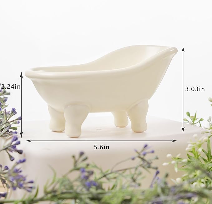 5.6" Ceramic Mini Bathtub Soap Dish Decortative Clawfoot Bathroom Soap Dish (Crème)