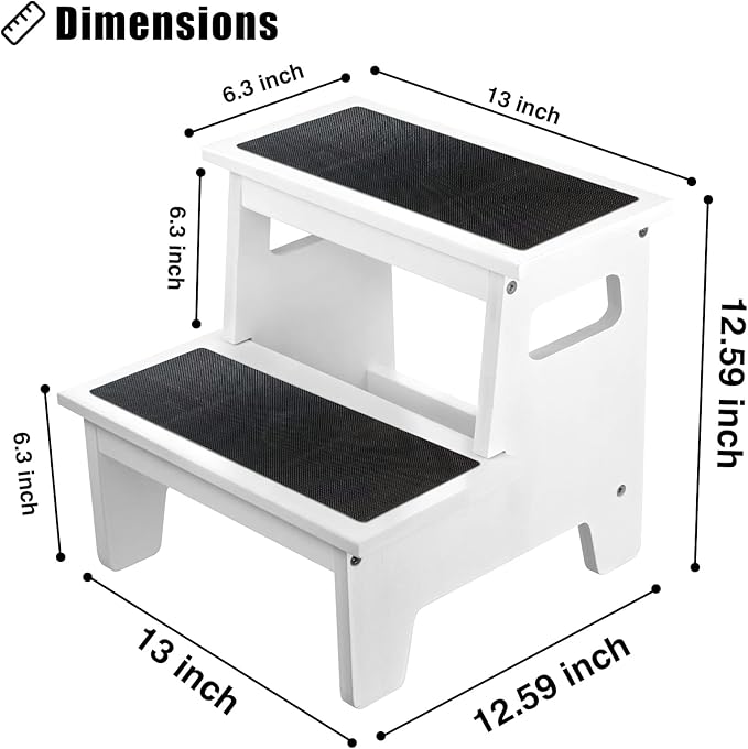 Kids Step Stools for Toddlers Bathroom Wood Toddler Step Stool Kitchen Counter Sink Baby Stepstools Bamboo Wooden Foot Bed Stool for Child Potty Training Toilet Stool Stepping Stool, White with Pads