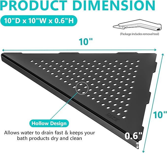 Corner Shower Shelves, 10” Recessed Tile Shower Shelf Matte Black, 304 Stainless Steel Grout in Corner Tile Bathroom Shelves, No Drilling, 2 Pack