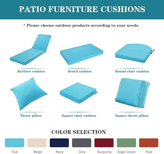 Outdoor Loveseat Cushion, Waterproof Fade & Tear Resistant Seat and Backrest Cushion Set for Patio Furniture,46x24 Inch, Teal