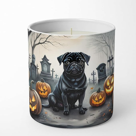 Caroline's Treasures DAC2065CDL Black Pug Spooky Halloween Decorative Soy Candle Nature Soy Wax Essential Oil Home Decor Ideal for Bedroom Kitchen Bath Office Gift, 10 oz