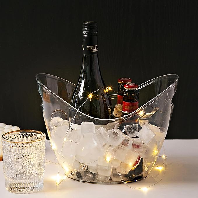 Ice Buckets for Parties, 2 PCS Acrylic Champagne Beverage Tub with 2 Ice Scoops, 4 Liter Clear Wine Buckets Tub for Cocktail Mimosa Bar Beer Drink Bucket for Party (2 x 4L)
