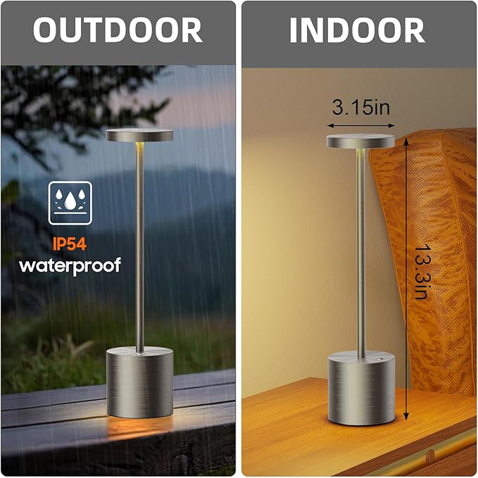 SAKRINGT Cordless Table Lamps Rechargeable,6000mAh Portable Battery Operated LED Table Light for Restaurant Outdoor 2 Pack Chromium