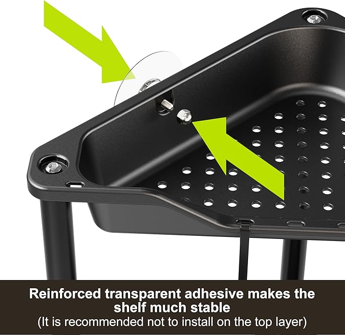Orimade Rustproof 2 Tier Floor Standing Corner Shower Caddy Organizer, Plastic Metal Splicing Floor Corner Shelf Rack Stands for Bathroom, Black