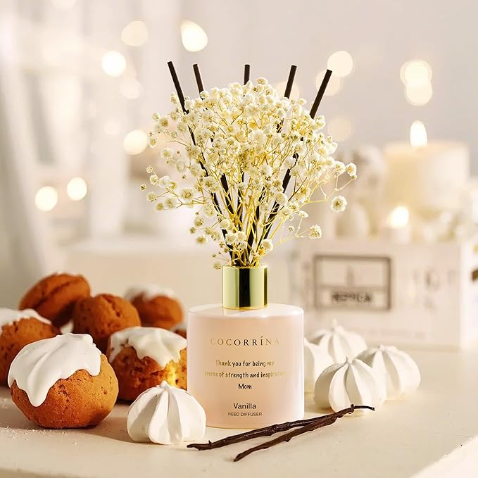 COCORRÍNA Reed Diffuser - Vanilla 6.7 Fl.oz Reed Diffuser with Sticks Bitrhday for Mom, Home Fragrance