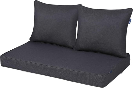 Outdoor Loveseat Cushion Set 46'' x 26'', Outdoor Deep Seat Cushions for Patio Furniture, Water Repellent Outdoor Seat Cushion and Couch Back Cushions for Bench, and Swing (Black Grey)