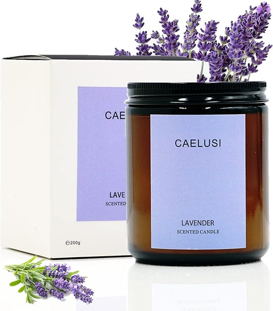 Soy Candles for Home Scented Aromatherapy Candles Natural Soy Wax Candles Gifts for Women/Men Premium Candles with Essential Oils Long Lasting Amber Jar Candles (Lavender Soy Candle 15.9 oz)
