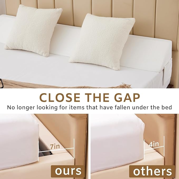 Queen Bed Wedge Pillow for Headboard, Foam Headboard Pillow, Bed Gap Filler, Mattress Wedge, Mattress Gap Filler Queen - Fill The Gap (0-7") Between Headboard and Mattress (White, 60"x10"x6")