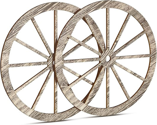 2 Pcs Wagon Wheel Decor Wooden Western Cowboy Party Decorations Vintage Rustic Wagon Wheel Wood Cartwheel Decor for Bar Garage Indoor Outdoor (Gray,12 Inch)