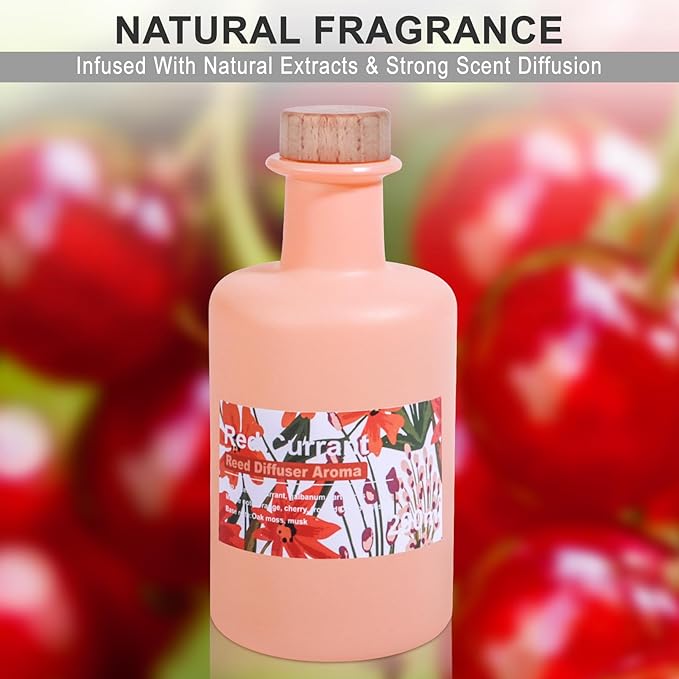 Red Currant Reed Diffuser Set, 6.8fl oz/200ml Fruit & Cedar Wood Scented Oil Diffuser with Rattan Sticks, Cranberries Aroma Fragrance for Bathroom Office Shelf Living Room Home Decor
