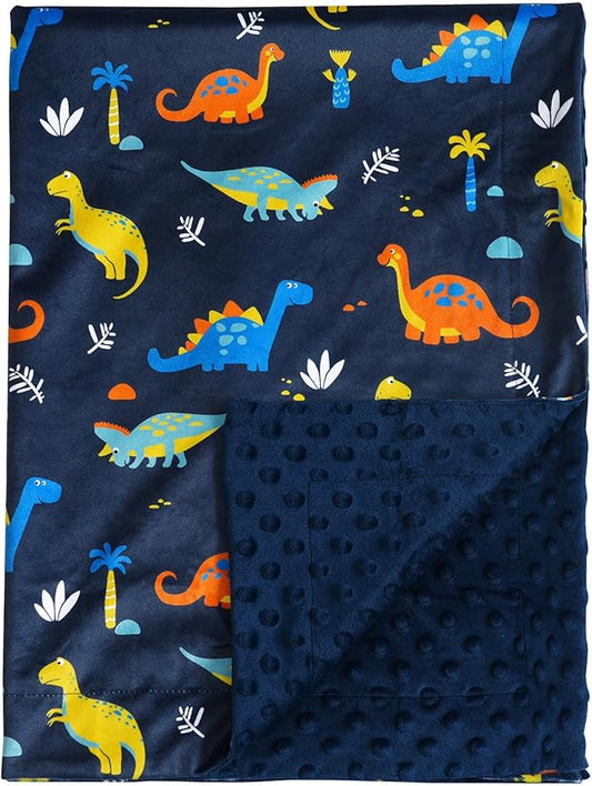 Minky Baby Throw Blanket for Boys, 50x60 Inches Soft Lightweight Micro Fleece Blanket with Double Layer, Dotted Backing, Breathable Receiving Blanket for Newborns, Dinosaur