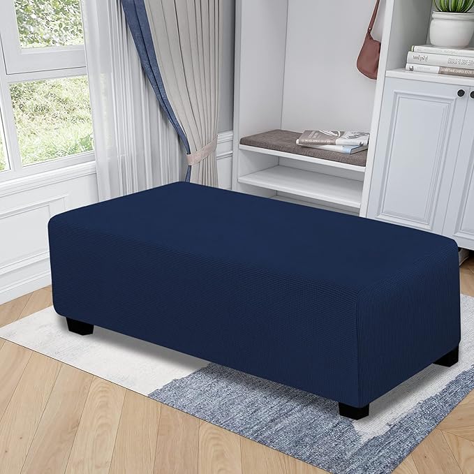 Easy-Going Stretch Ottoman Cover Folding Storage Stool Furniture Protector Soft Rectangle slipcover with Elastic Bottom (XX-Large,Navy)