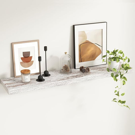 Fun Memories Deep Floating Shelves - 48" W x 9.3" D x 1.6" H Rustic Grey Wall Shelf - Wall Mounted Shelves for Storage - Wooden Shelves with Invisible Brackets for Living Room, Farmhouse - Set of 1