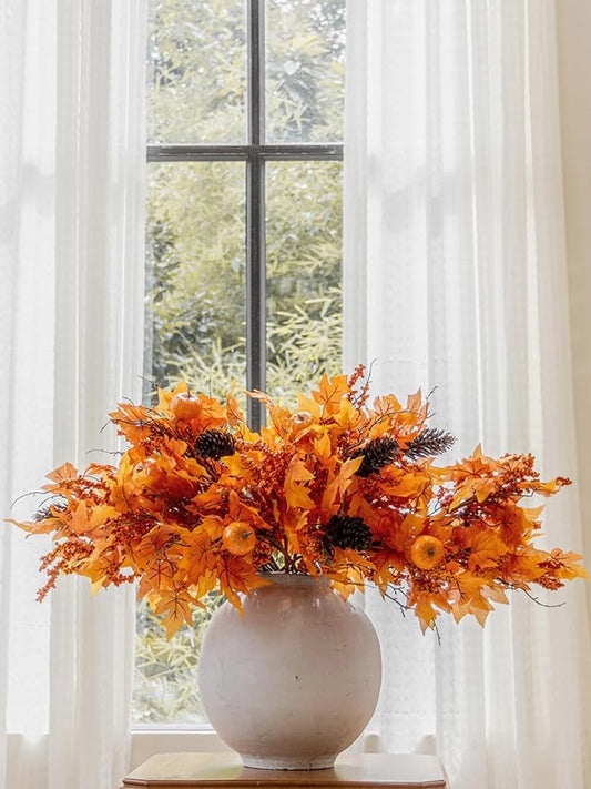 MISSPIN 7 PCS 30 inch Orange Artificial Fall Maple Leaf Decor Stems, Fall Decorations Indoor Outdoor Halloween Thanksgiving Farmhouse Arrangement Decorations for Wedding Centerpieces in Autumn