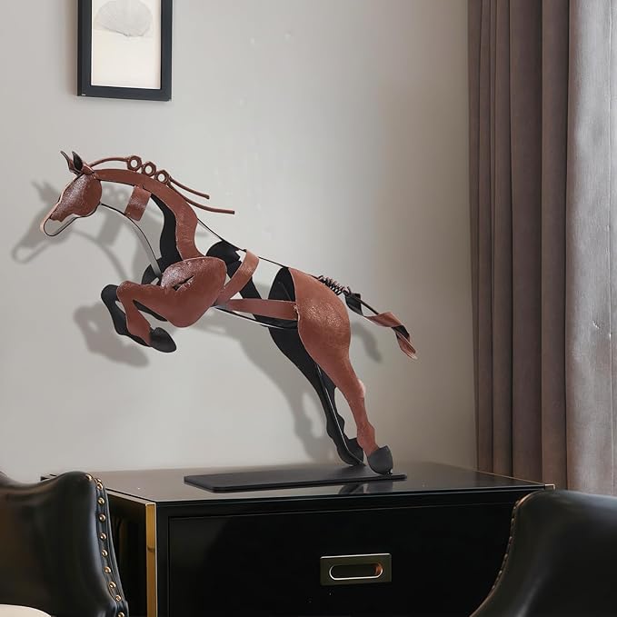 Horse Statue, Unique Metal Art Handmade Sculpture for Home Decor, Rustic Decor, Gifts for Horse Lovers (Brown)
