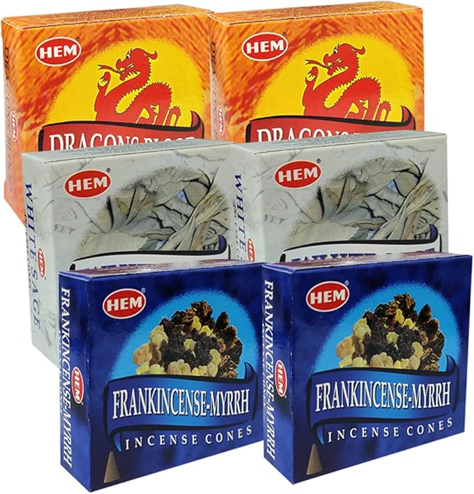 Dragons Blood White Sage Incense Cones & Holder Bundle Variety Pack from Hem Trumiri Insense Inscents Insencents Insence