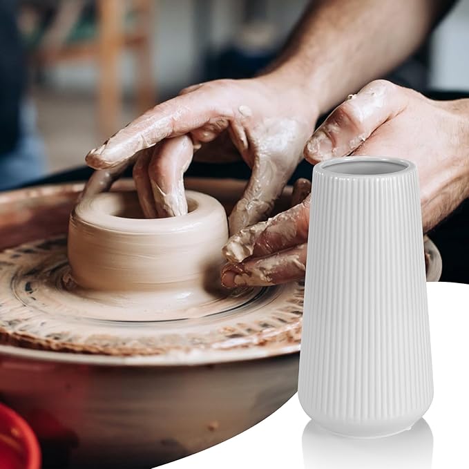 Grey Ceramic Vase, GUKJOB Small Cute Flower Vase for Pampas Grass, Home, Living Room, Dining Table, Farmhouse, Office Decor, Bedroom, Table, and Kitchen Shelf (Grey)